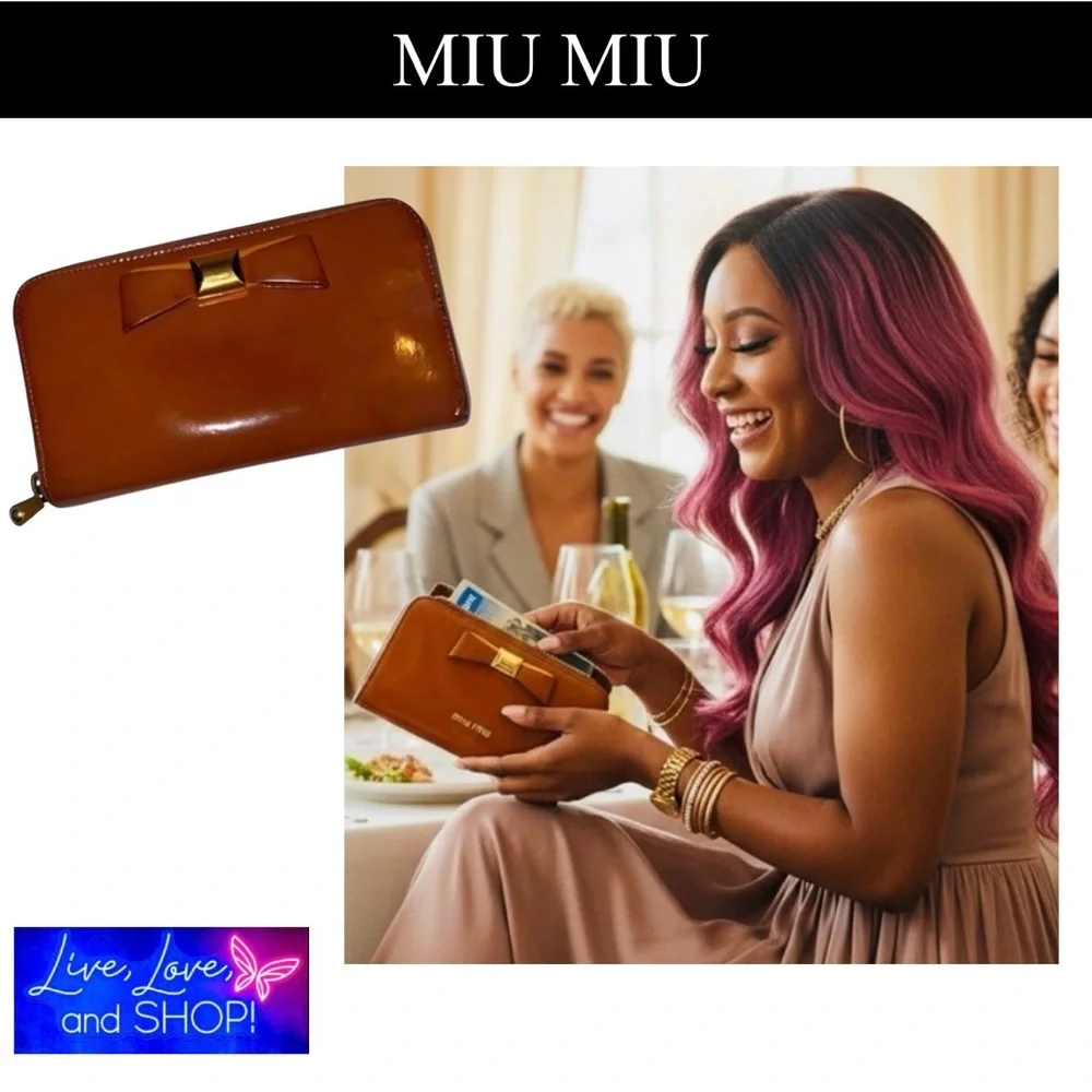 MIU MIU Tanish-Mauve Enamel Leather Long Wallet w/Box & Tissue. Authentic, EUC